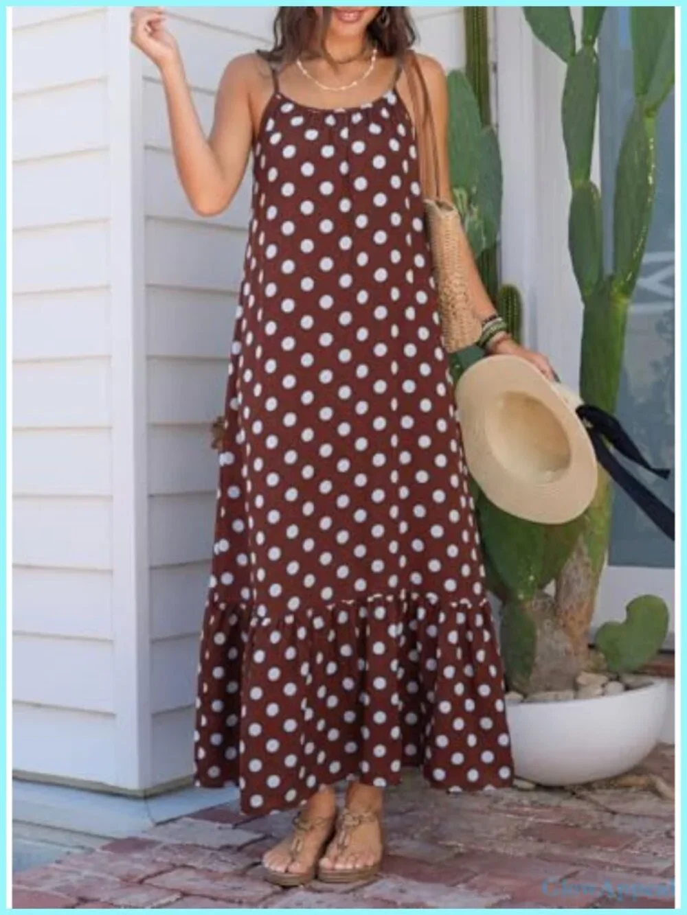 Spaghetti Strap Smocked Ruffle Flowy Boho Maxi Dress Sleeveless A-Line